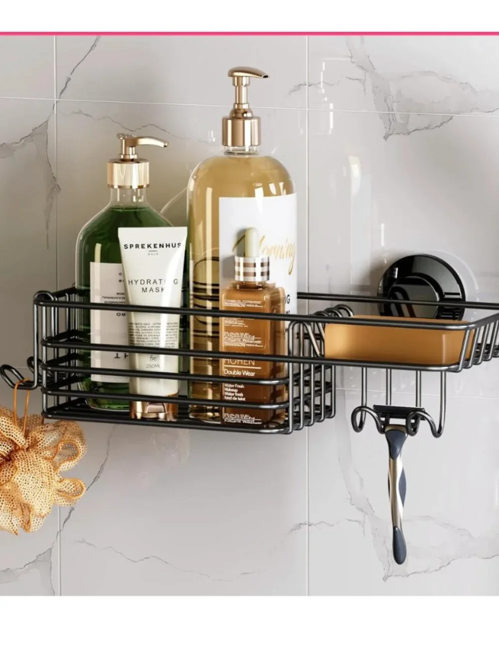Shower Caddy Suction Cup with Hooks and Soap Holder